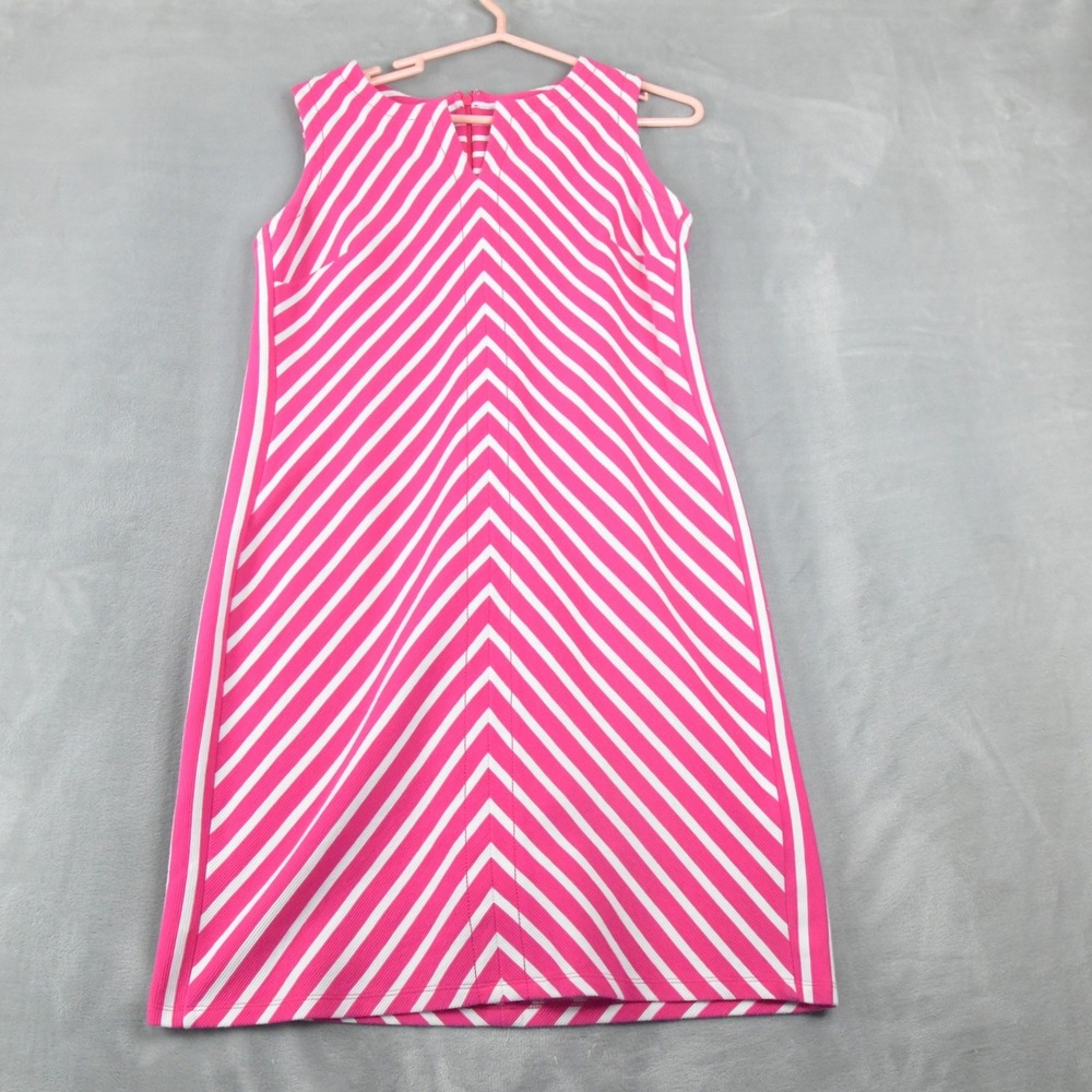 Talbots Petite Pink White Chevron Stripe Sleeveless Shift Dress Size MP